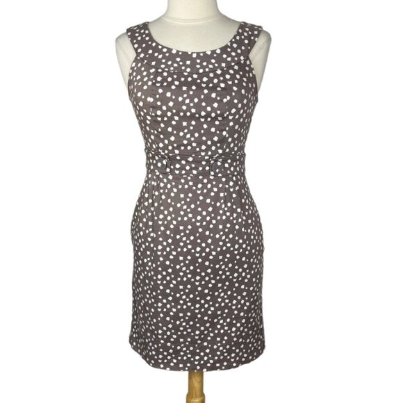 Robbie Bee Sheath Dress Brown White Size 6 Polka Dots Sleeveless Pockets Lined - Picture 1 of 8